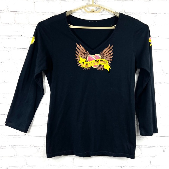 🏍 |•HARLEY-DAVIDSON•| Black Long Sleeve Top St. Cloud Minnesota - Picture 10 of 16